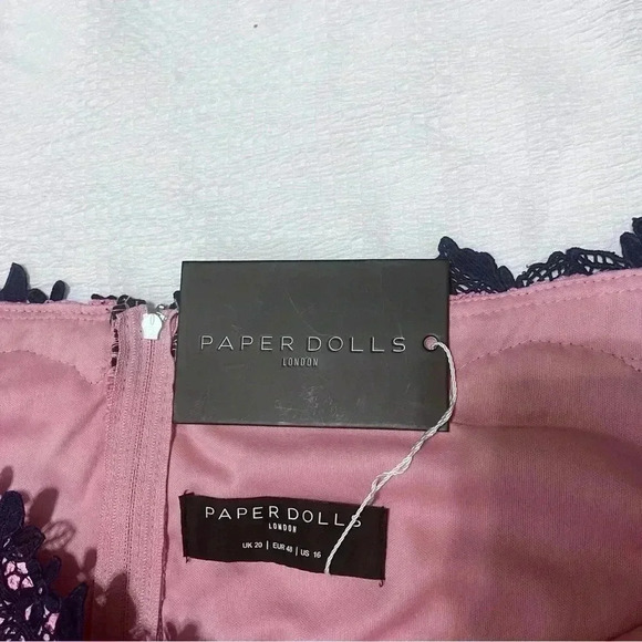 Paper Dolls Pink with Navy Blue Off Shoulder Lace Party Formal Dress Size 16 NWT - Picture 3 of 11